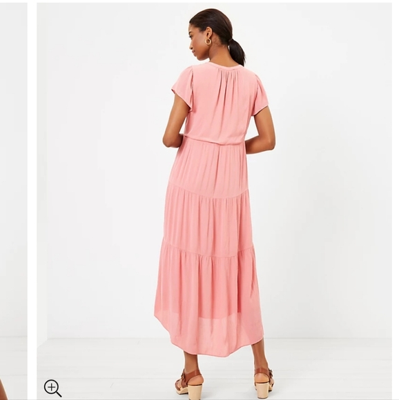 Loft Tiered Flutter Sleeve Midi Dress Pink size XS - Picture 3 of 10